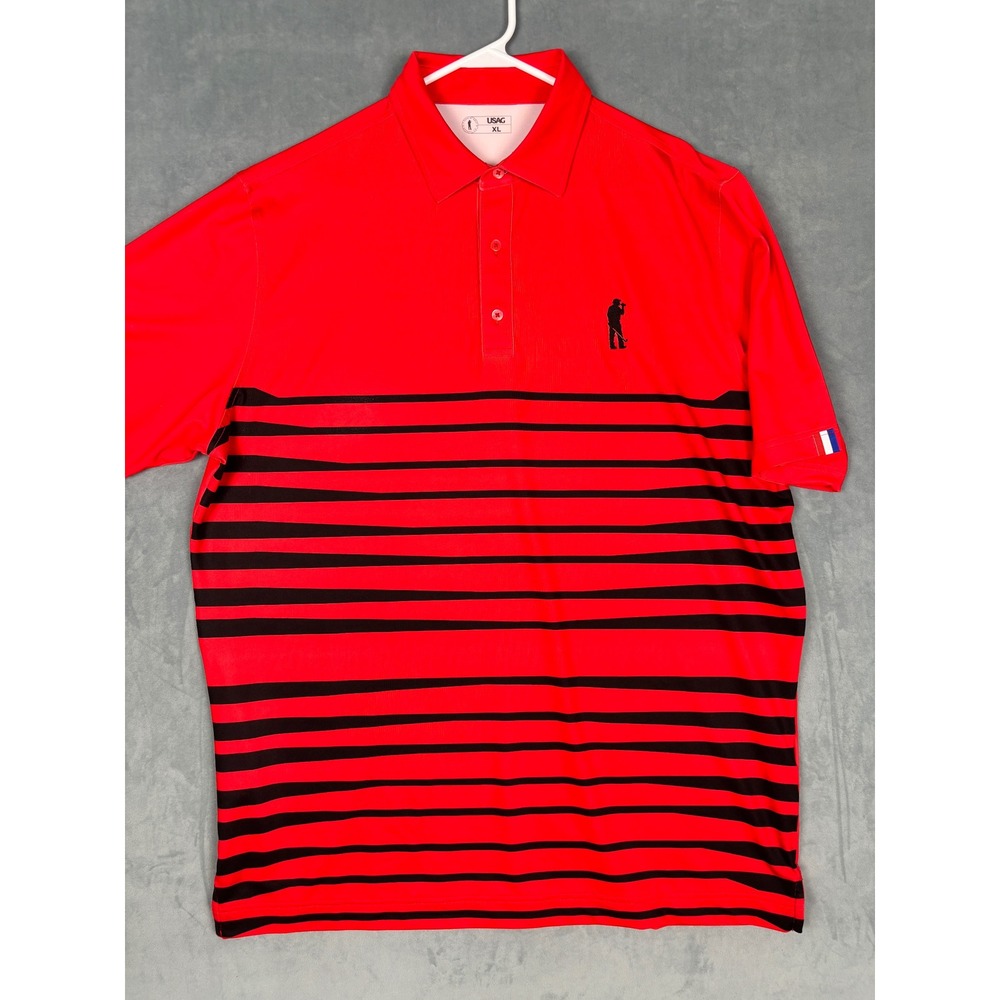 USAG U Suck At Golf Mens XL Red Black Striped Performance Polo Shirt
